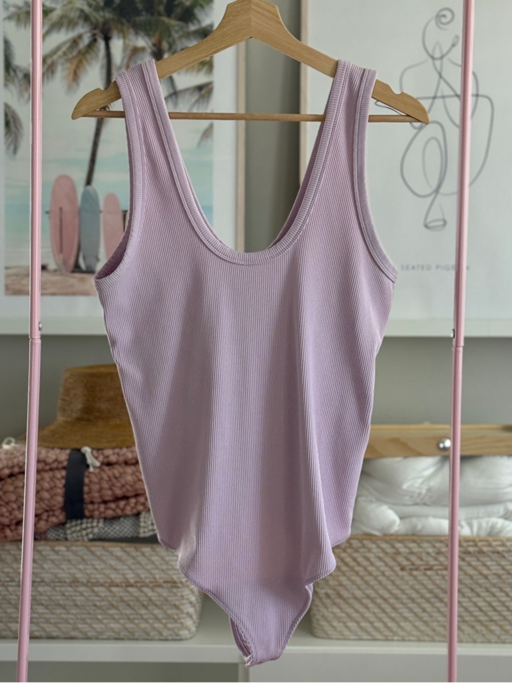 Abercrombie & Fitch Soft Ribbed Bodysuit Lavender Scoop Neck | Size XL